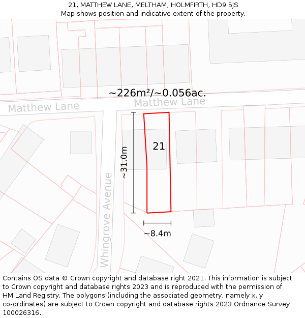 21, MATTHEW LANE, MELTHAM, HOLMFIRTH, HD9 5JS: Plot and title map