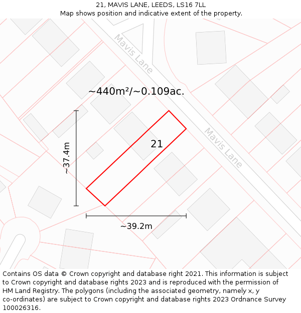 21, MAVIS LANE, LEEDS, LS16 7LL: Plot and title map