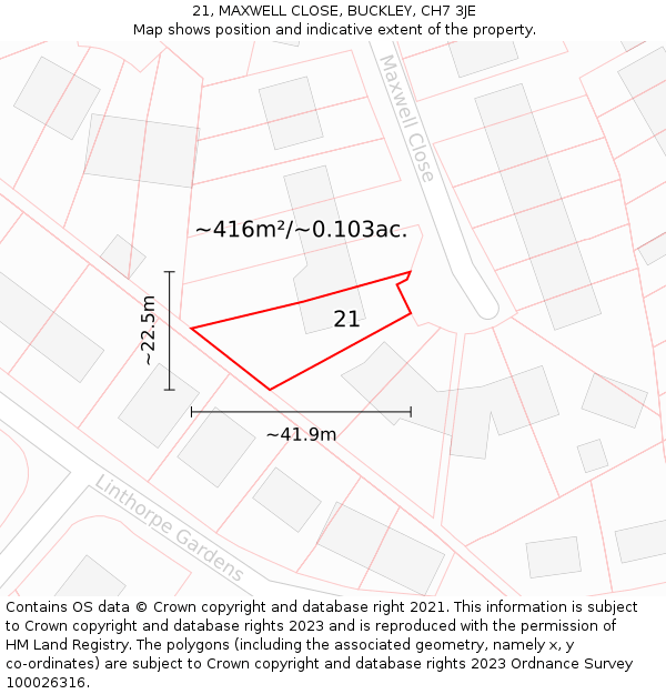 21, MAXWELL CLOSE, BUCKLEY, CH7 3JE: Plot and title map