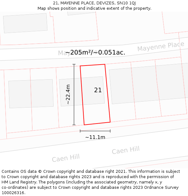 21, MAYENNE PLACE, DEVIZES, SN10 1QJ: Plot and title map