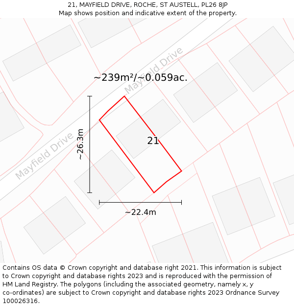 21, MAYFIELD DRIVE, ROCHE, ST AUSTELL, PL26 8JP: Plot and title map