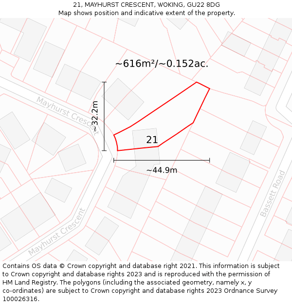 21, MAYHURST CRESCENT, WOKING, GU22 8DG: Plot and title map