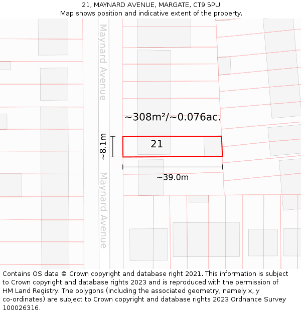 21, MAYNARD AVENUE, MARGATE, CT9 5PU: Plot and title map