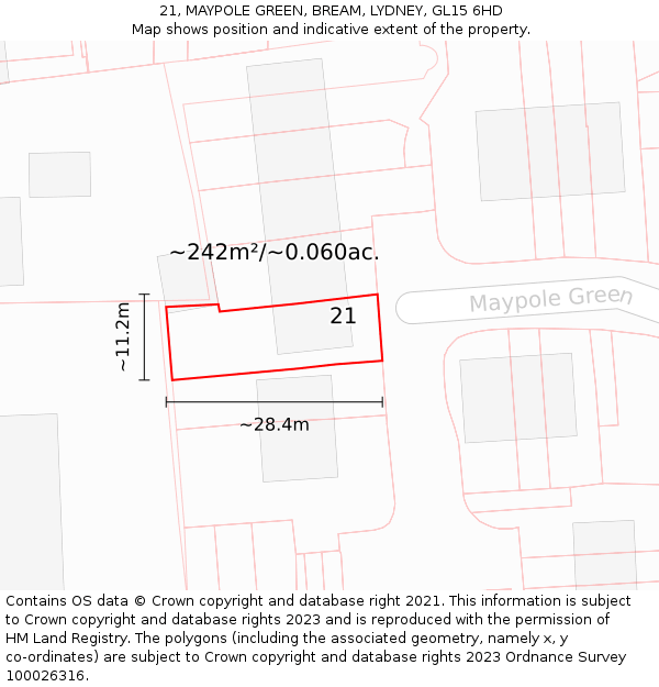 21, MAYPOLE GREEN, BREAM, LYDNEY, GL15 6HD: Plot and title map