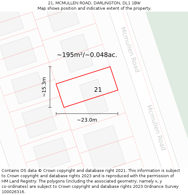 21, MCMULLEN ROAD, DARLINGTON, DL1 1BW: Plot and title map