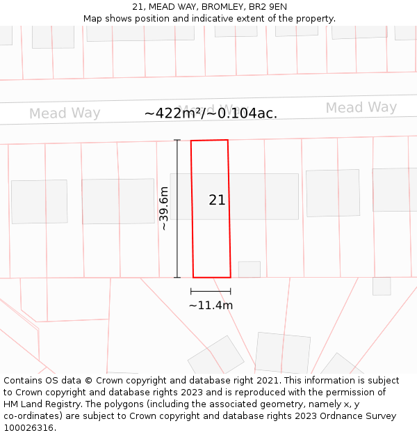 21, MEAD WAY, BROMLEY, BR2 9EN: Plot and title map
