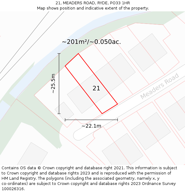 21, MEADERS ROAD, RYDE, PO33 1HR: Plot and title map