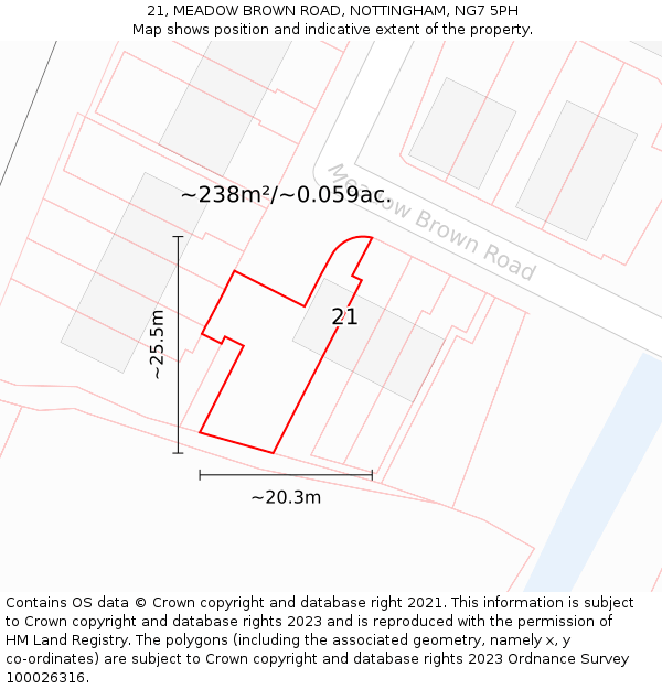21, MEADOW BROWN ROAD, NOTTINGHAM, NG7 5PH: Plot and title map