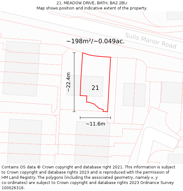 21, MEADOW DRIVE, BATH, BA2 2BU: Plot and title map
