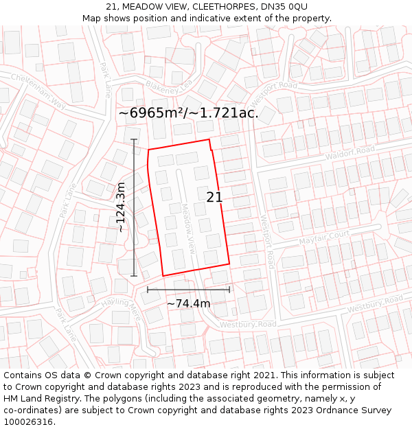 21, MEADOW VIEW, CLEETHORPES, DN35 0QU: Plot and title map