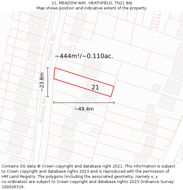 21, MEADOW WAY, HEATHFIELD, TN21 8AJ: Plot and title map