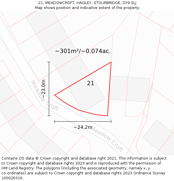 21, MEADOWCROFT, HAGLEY, STOURBRIDGE, DY9 0LJ: Plot and title map