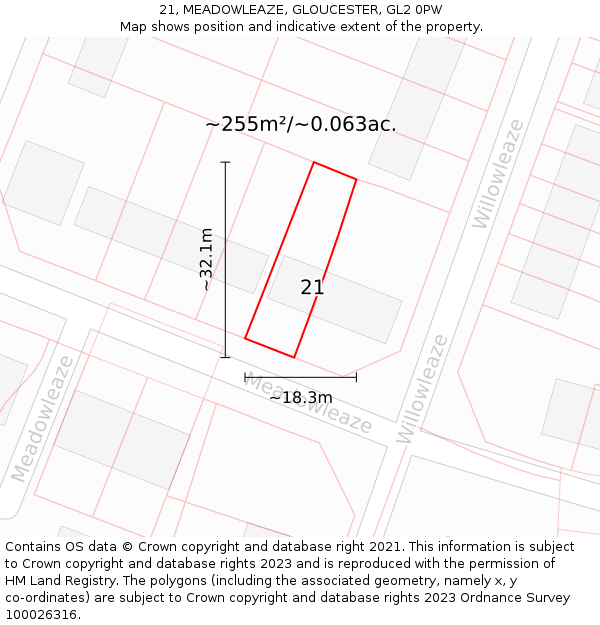 21, MEADOWLEAZE, GLOUCESTER, GL2 0PW: Plot and title map