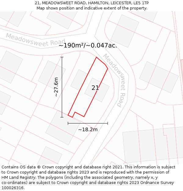 21, MEADOWSWEET ROAD, HAMILTON, LEICESTER, LE5 1TP: Plot and title map