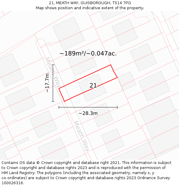 21, MEATH WAY, GUISBOROUGH, TS14 7PG: Plot and title map
