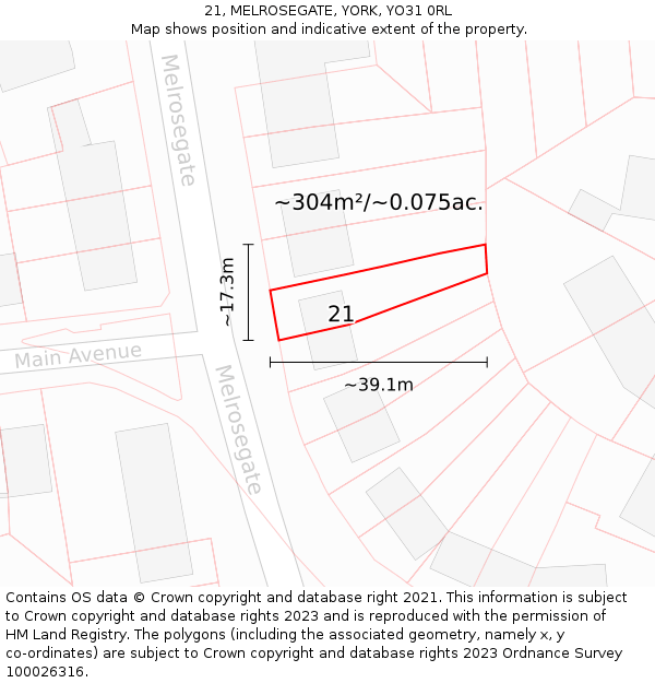 21, MELROSEGATE, YORK, YO31 0RL: Plot and title map