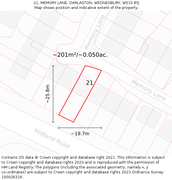 21, MEMORY LANE, DARLASTON, WEDNESBURY, WS10 8YJ: Plot and title map