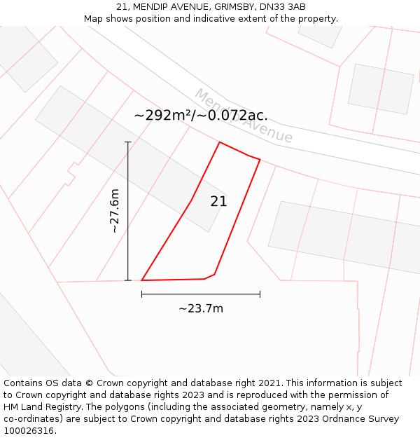 21, MENDIP AVENUE, GRIMSBY, DN33 3AB: Plot and title map