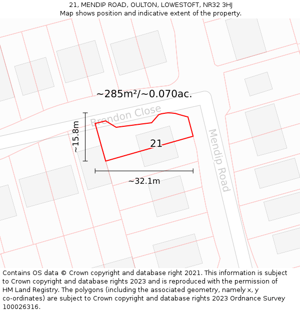 21, MENDIP ROAD, OULTON, LOWESTOFT, NR32 3HJ: Plot and title map