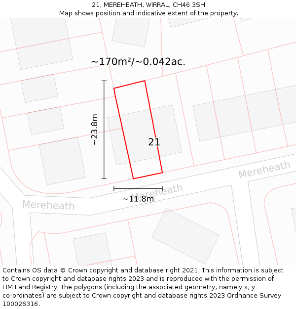 21, MEREHEATH, WIRRAL, CH46 3SH: Plot and title map
