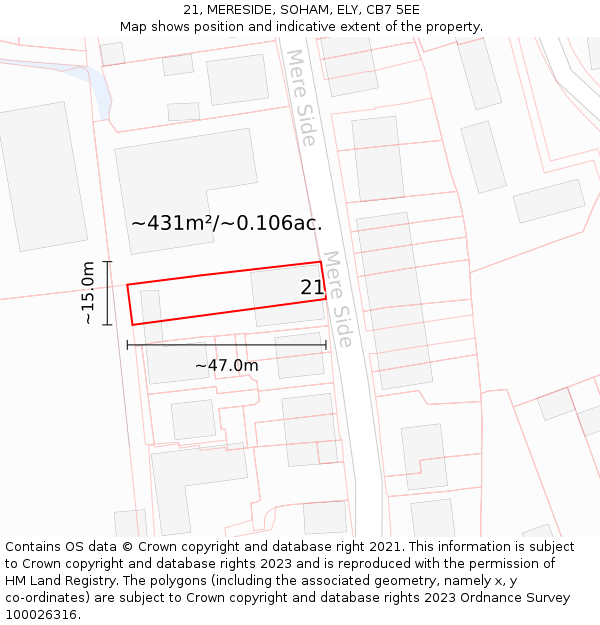 21, MERESIDE, SOHAM, ELY, CB7 5EE: Plot and title map