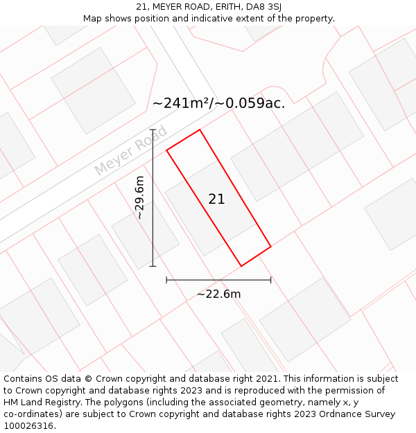 21, MEYER ROAD, ERITH, DA8 3SJ: Plot and title map