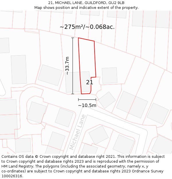 21, MICHAEL LANE, GUILDFORD, GU2 9LB: Plot and title map