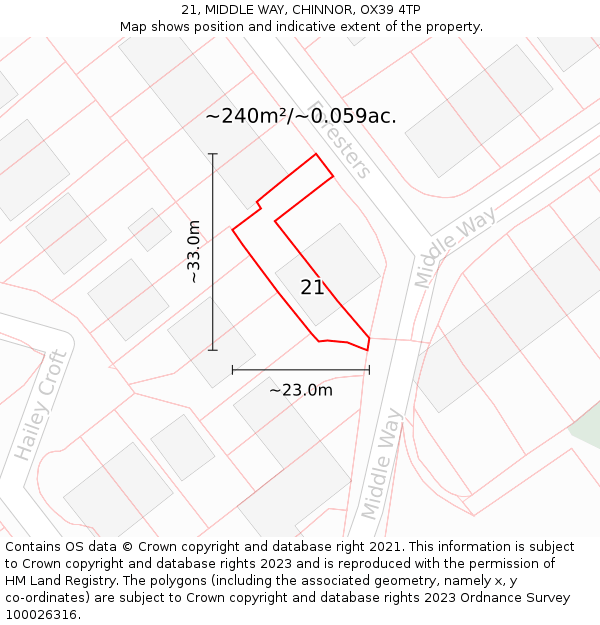 21, MIDDLE WAY, CHINNOR, OX39 4TP: Plot and title map