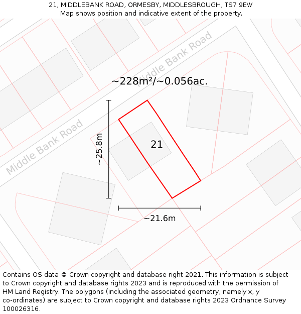 21, MIDDLEBANK ROAD, ORMESBY, MIDDLESBROUGH, TS7 9EW: Plot and title map