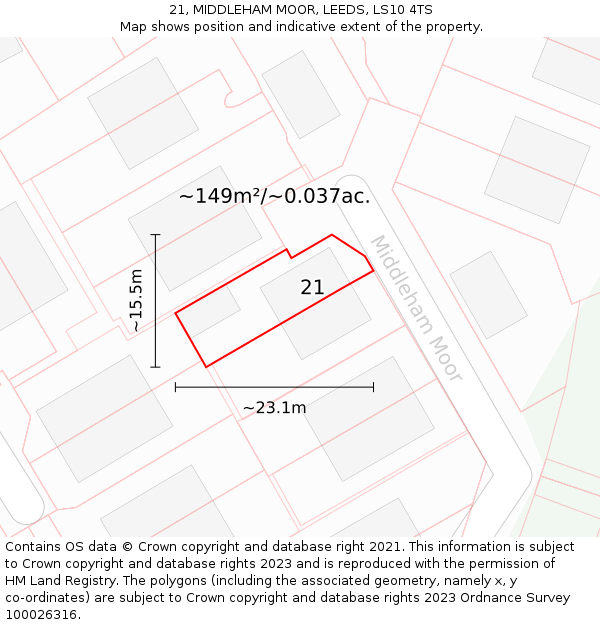 21, MIDDLEHAM MOOR, LEEDS, LS10 4TS: Plot and title map