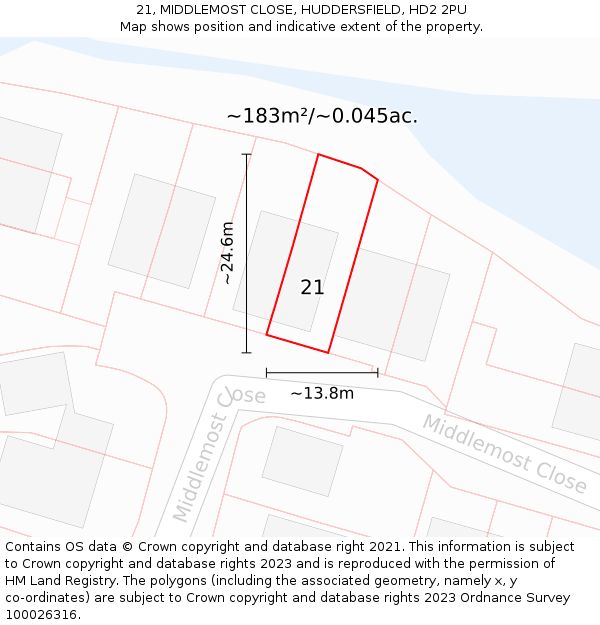 21, MIDDLEMOST CLOSE, HUDDERSFIELD, HD2 2PU: Plot and title map
