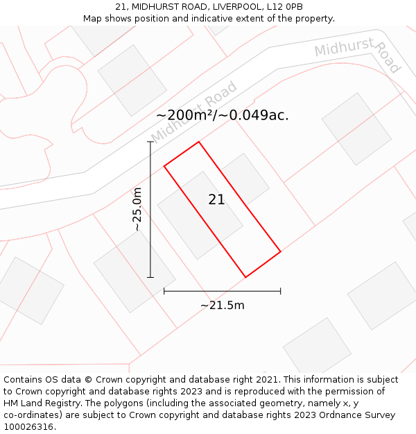 21, MIDHURST ROAD, LIVERPOOL, L12 0PB: Plot and title map