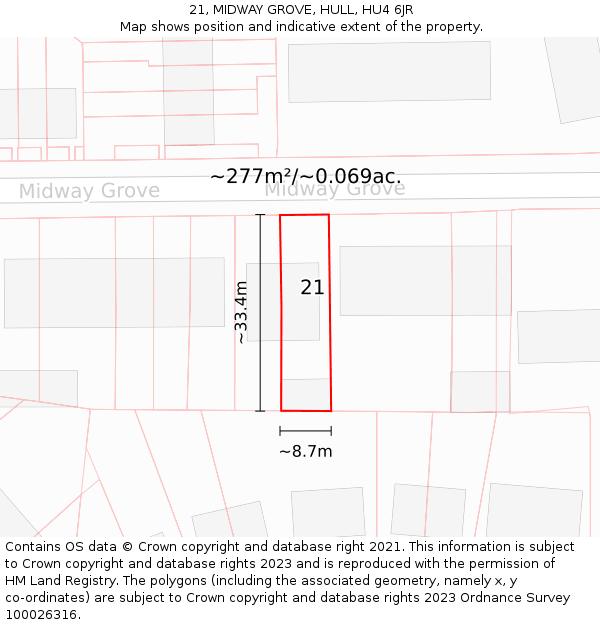 21, MIDWAY GROVE, HULL, HU4 6JR: Plot and title map