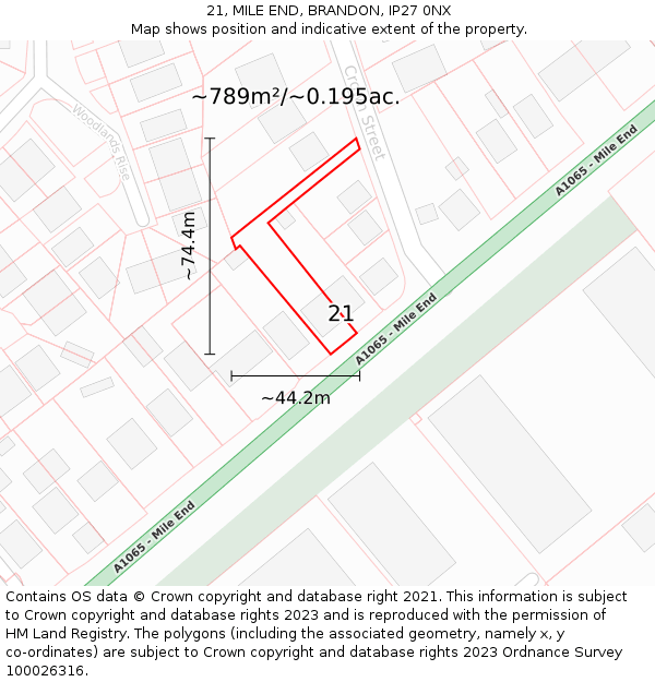 21, MILE END, BRANDON, IP27 0NX: Plot and title map