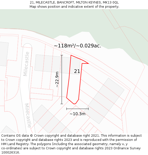 21, MILECASTLE, BANCROFT, MILTON KEYNES, MK13 0QL: Plot and title map