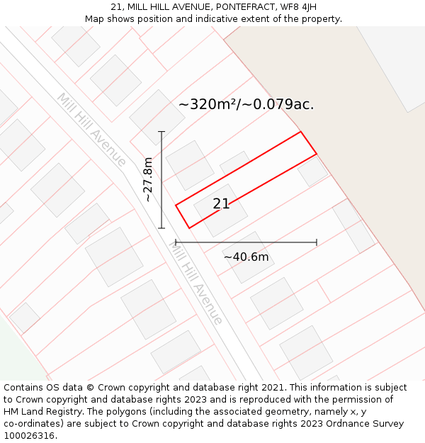 21, MILL HILL AVENUE, PONTEFRACT, WF8 4JH: Plot and title map