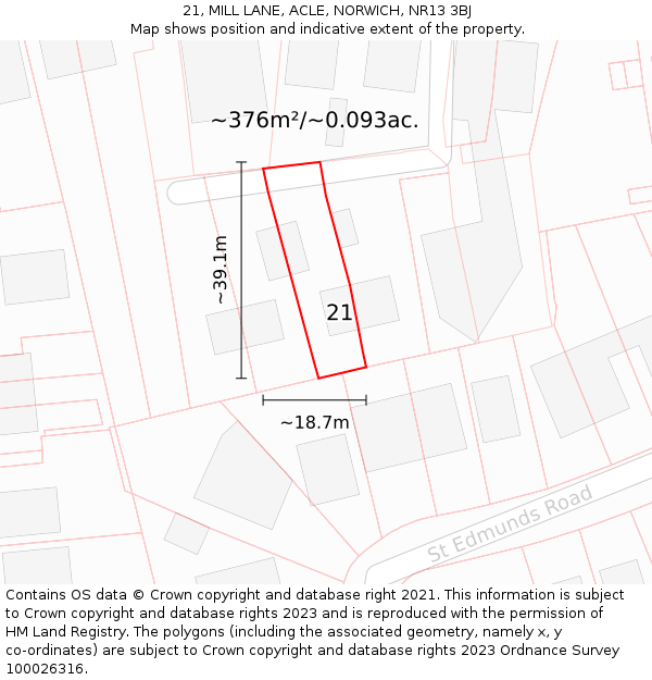 21, MILL LANE, ACLE, NORWICH, NR13 3BJ: Plot and title map