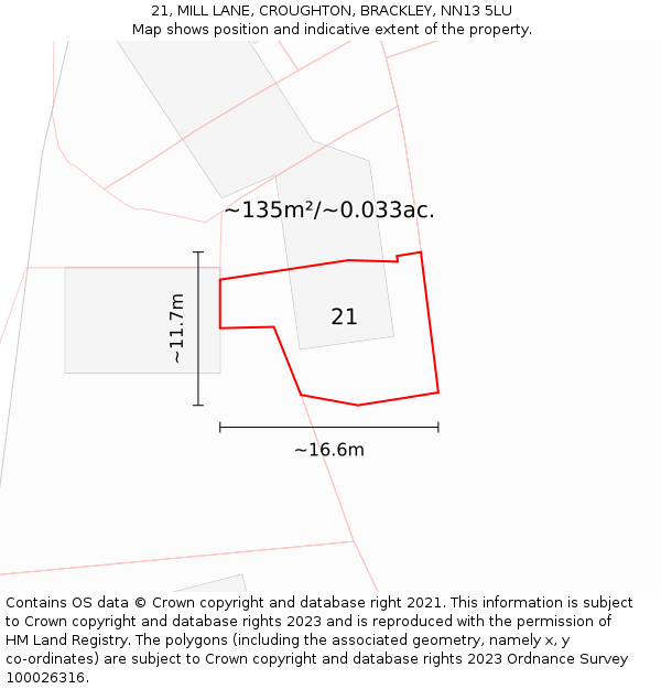 21, MILL LANE, CROUGHTON, BRACKLEY, NN13 5LU: Plot and title map