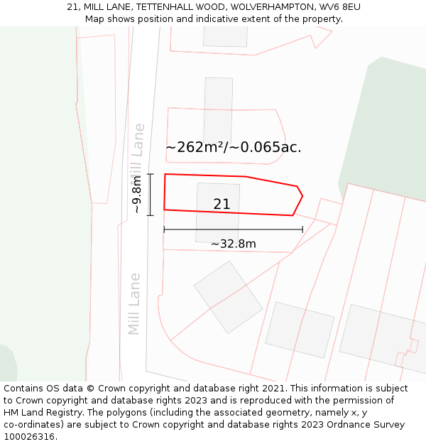 21, MILL LANE, TETTENHALL WOOD, WOLVERHAMPTON, WV6 8EU: Plot and title map