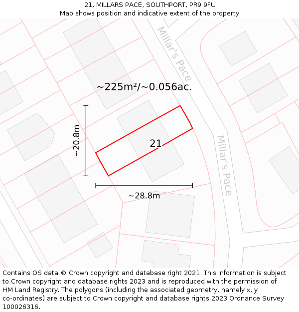 21, MILLARS PACE, SOUTHPORT, PR9 9FU: Plot and title map