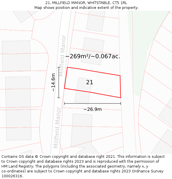 21, MILLFIELD MANOR, WHITSTABLE, CT5 1RL: Plot and title map