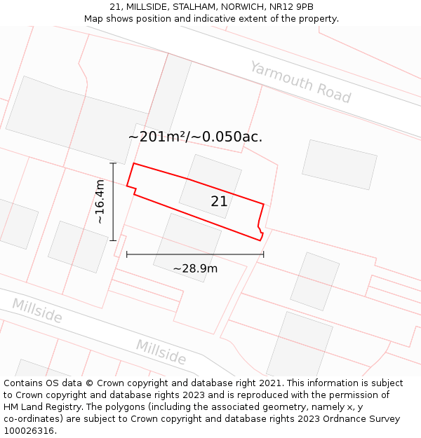 21, MILLSIDE, STALHAM, NORWICH, NR12 9PB: Plot and title map
