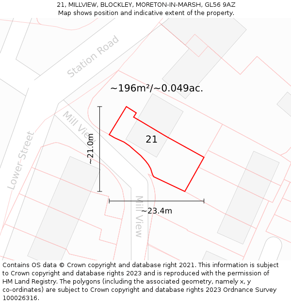 21, MILLVIEW, BLOCKLEY, MORETON-IN-MARSH, GL56 9AZ: Plot and title map