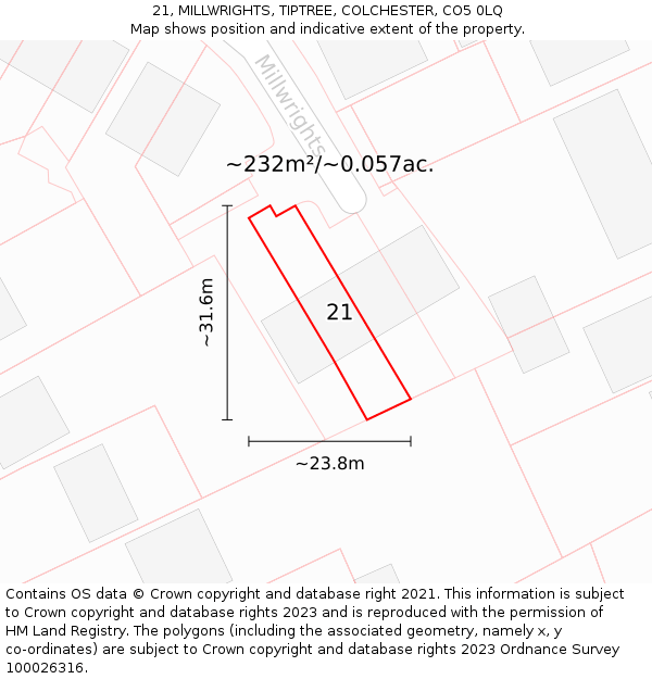 21, MILLWRIGHTS, TIPTREE, COLCHESTER, CO5 0LQ: Plot and title map
