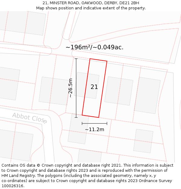 21, MINSTER ROAD, OAKWOOD, DERBY, DE21 2BH: Plot and title map