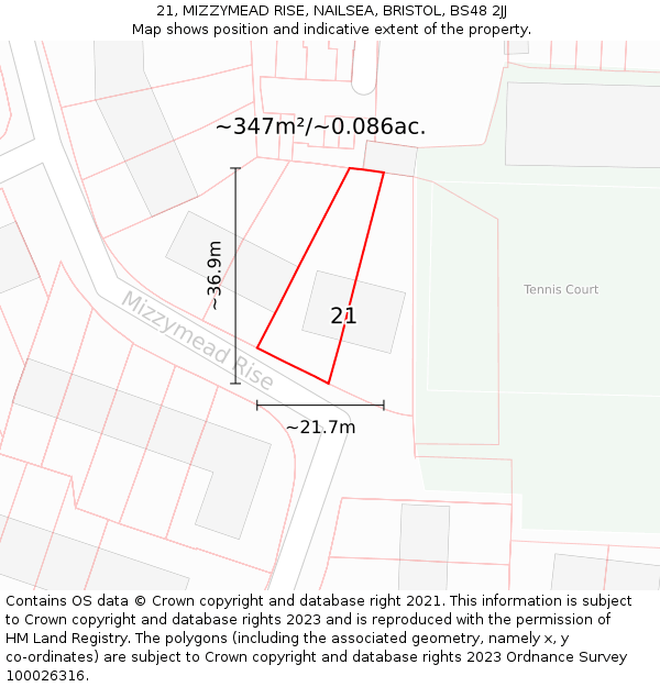 21, MIZZYMEAD RISE, NAILSEA, BRISTOL, BS48 2JJ: Plot and title map
