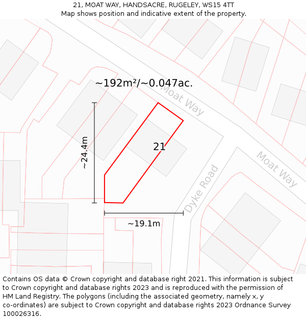 21, MOAT WAY, HANDSACRE, RUGELEY, WS15 4TT: Plot and title map