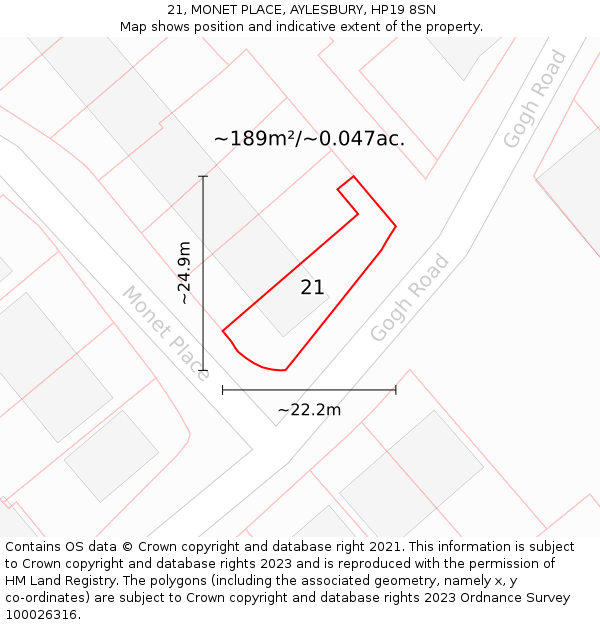 21, MONET PLACE, AYLESBURY, HP19 8SN: Plot and title map