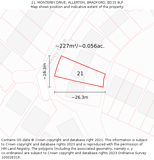 21, MONTEREY DRIVE, ALLERTON, BRADFORD, BD15 9LP: Plot and title map