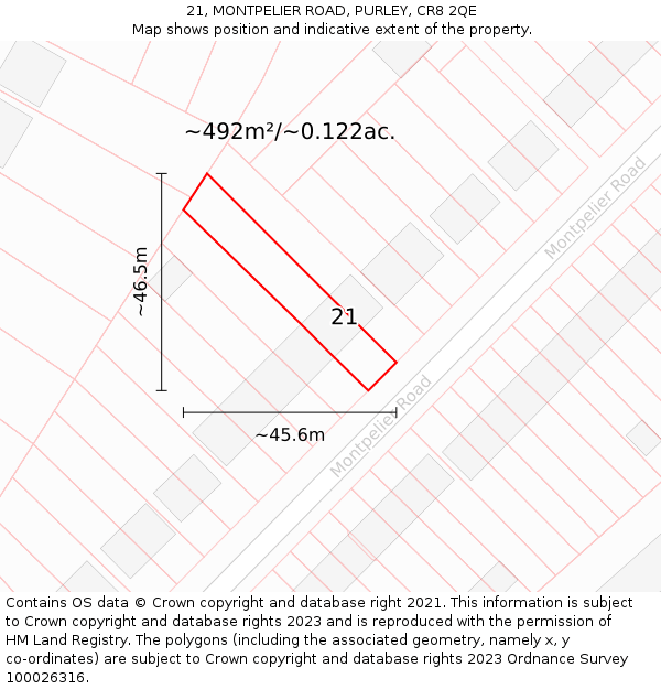 21, MONTPELIER ROAD, PURLEY, CR8 2QE: Plot and title map